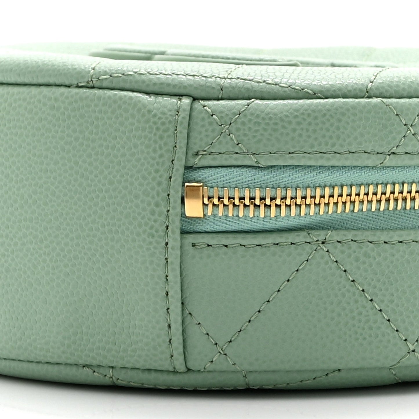 Caviar Quilted Small Round Vanity With Chain Light Green
