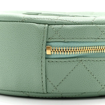 Caviar Quilted Small Round Vanity With Chain Light Green