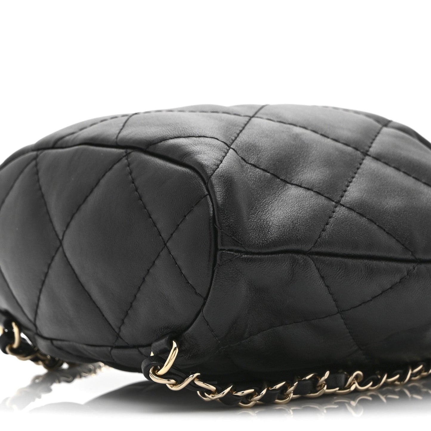 Shiny Lambskin Quilted Drawstring Backpack Black