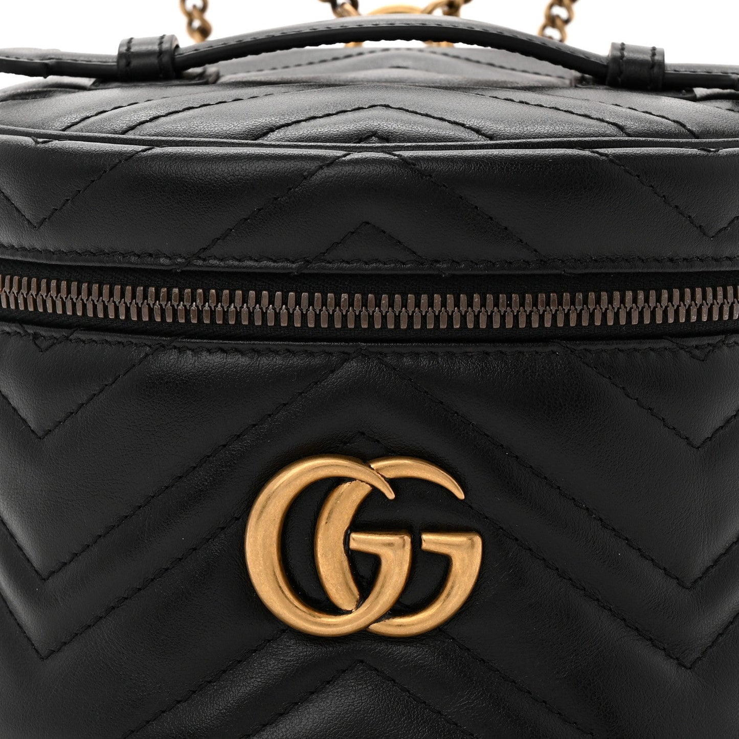 Calfskin Matelasse Chevron Mini GG Marmont Top Handle Bag Black