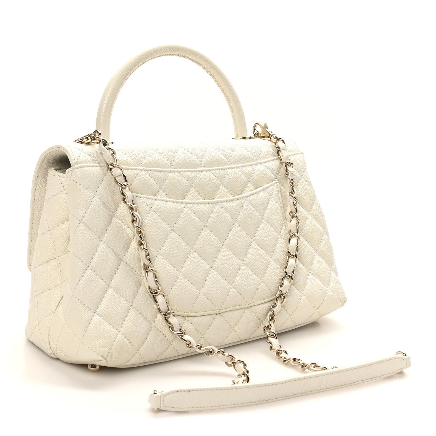 Caviar Quilted Small Coco Handle Flap White