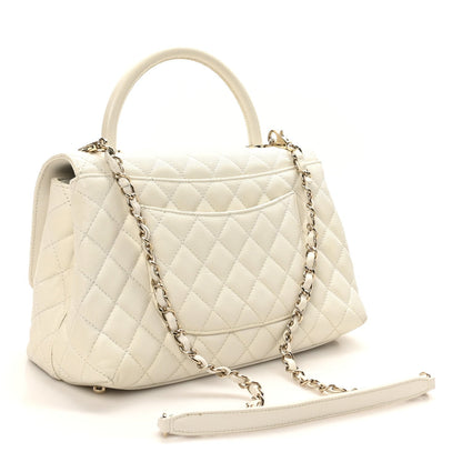 Caviar Quilted Small Coco Handle Flap White