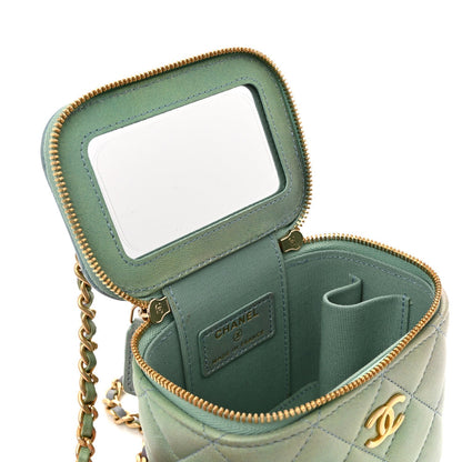 Lambskin Quilted Ombre Top Handle Mini Vanity Case With Chain Blue Green