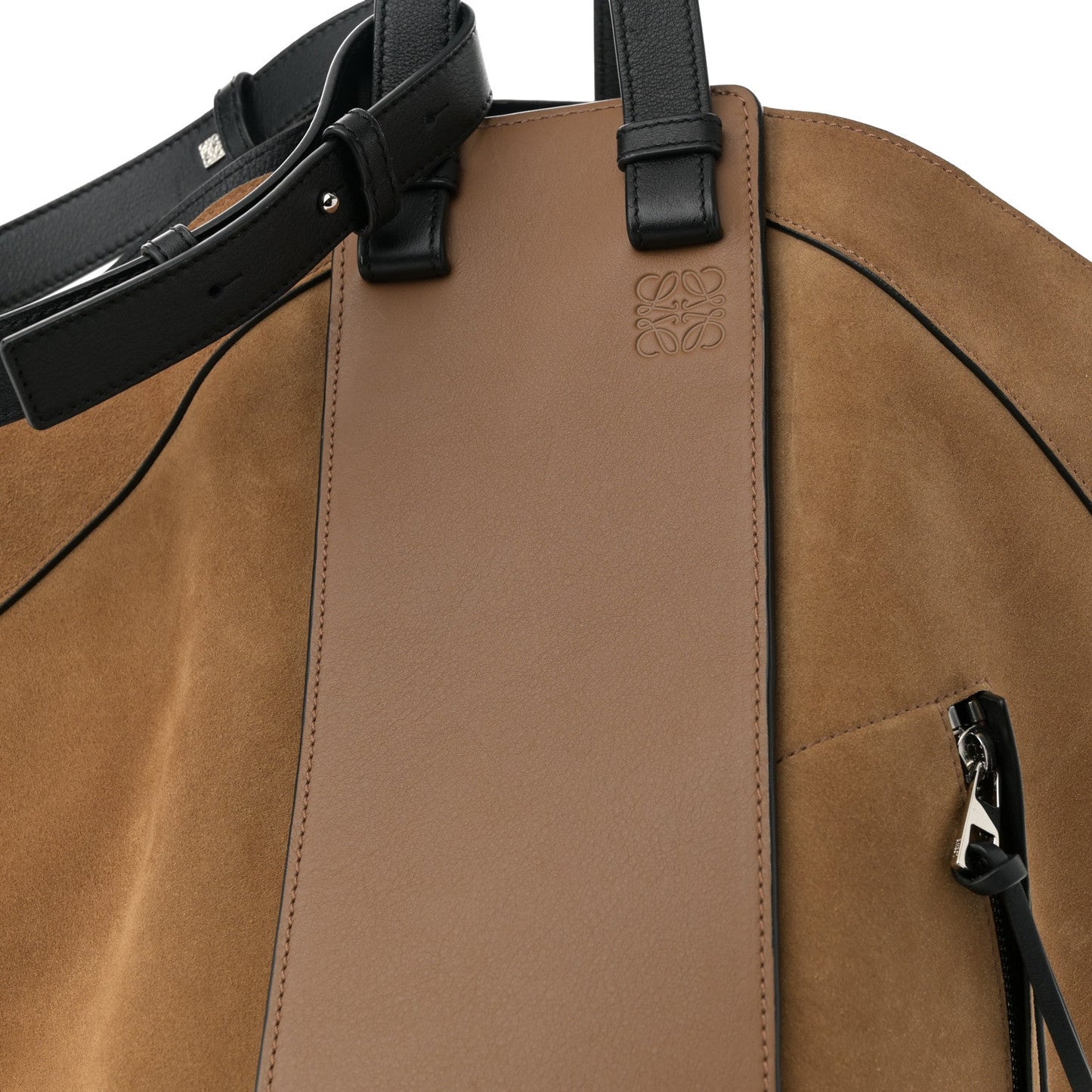 Calfskin Suede Hammock Shoulder Bag Oak Dark Gold Black