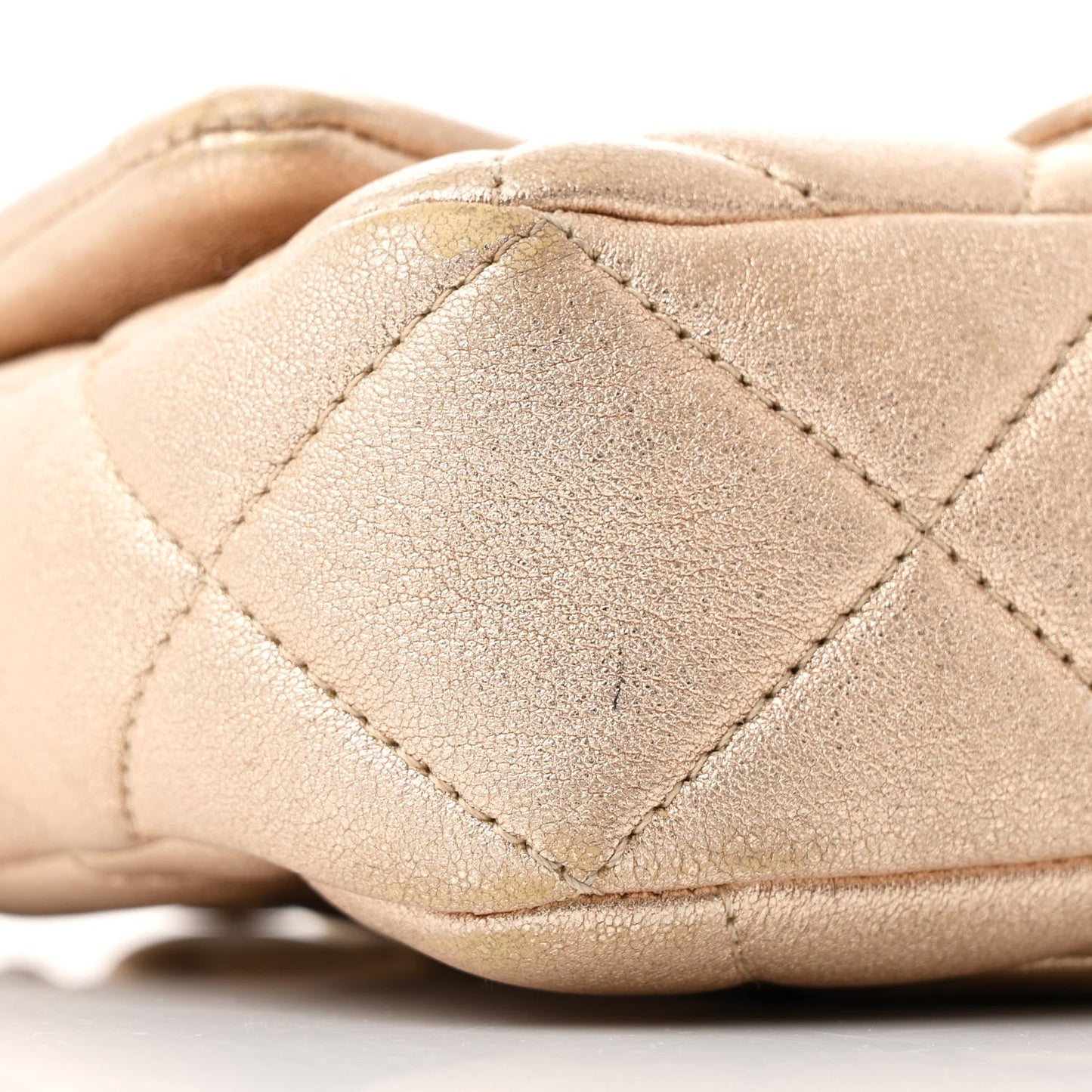Metallic Lambskin Quilted Mini Lacquered Chain Flap Gold