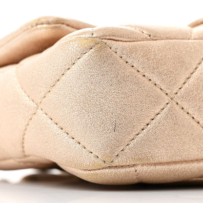 Metallic Lambskin Quilted Mini Lacquered Chain Flap Gold