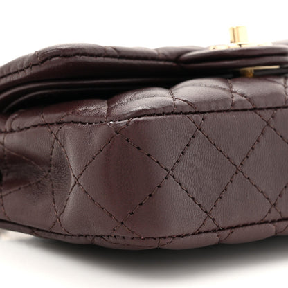 Lambskin Quilted Mini Double Flap With Hook Dark Brown