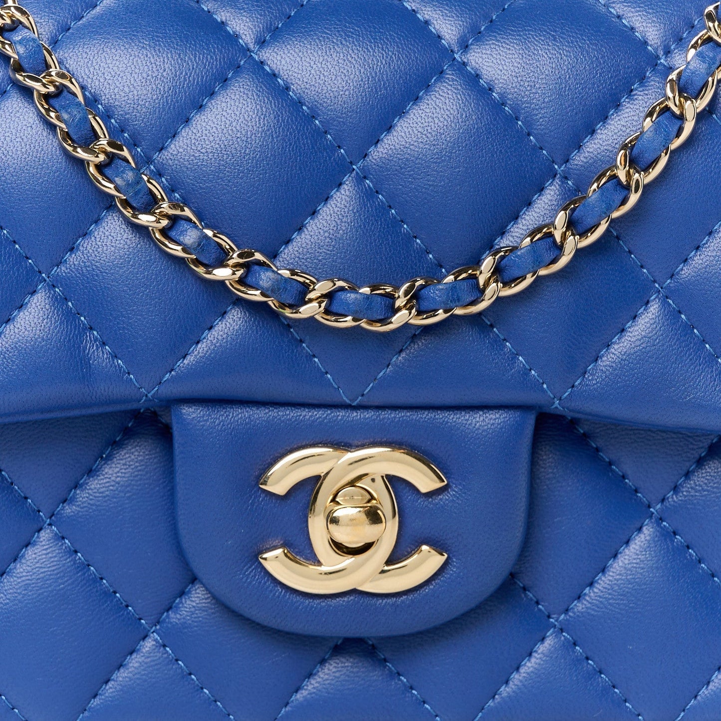 Lambskin Quilted Mini Top Handle Rectangular Flap Blue