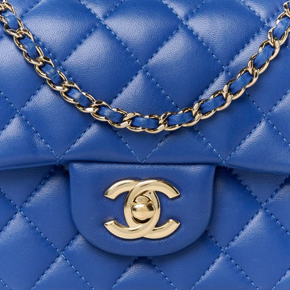 Lambskin Quilted Mini Top Handle Rectangular Flap Blue