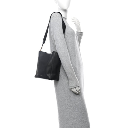 Soft Grained Calfskin Small Sangle Bucket Bag Black