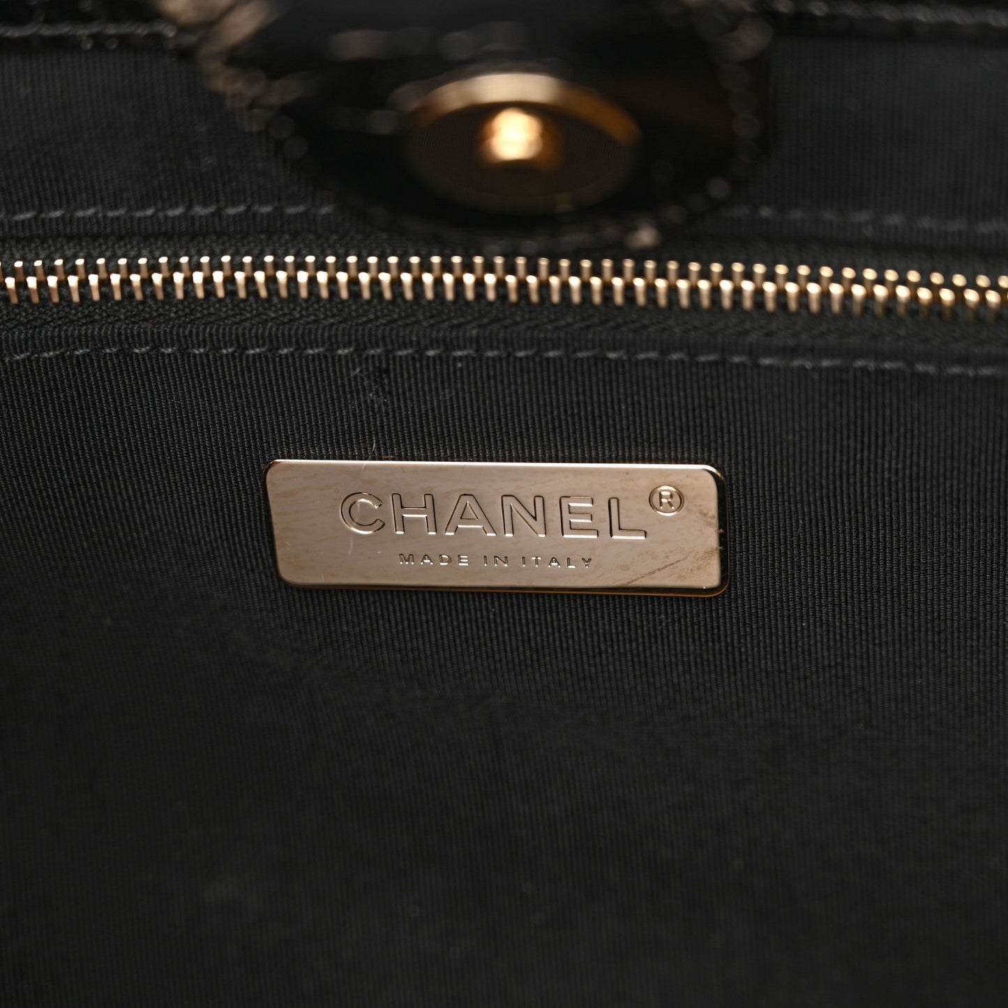 Shiny Crumpled Sheepskin Shearling CC Mania Tote Bag Black Beige