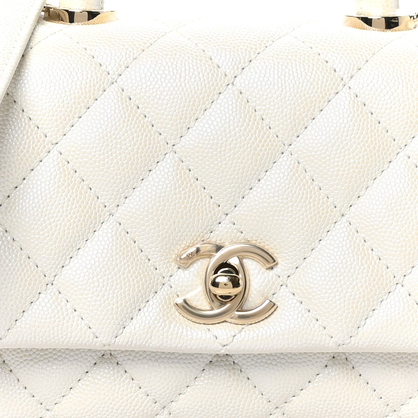 Iridescent Caviar Quilted Extra Mini Coco Handle Flap White