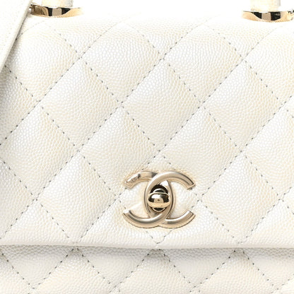 Iridescent Caviar Quilted Extra Mini Coco Handle Flap White