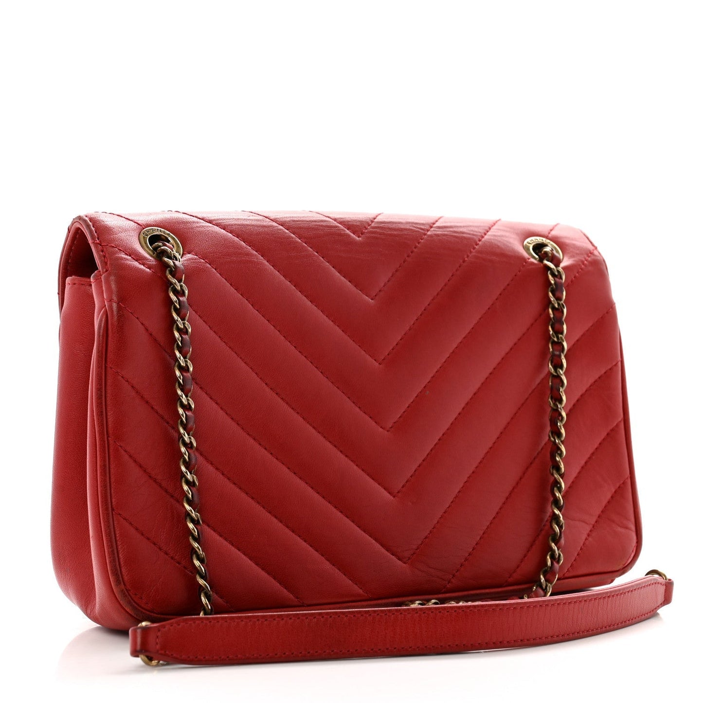 Lambskin Chevron Quilted Small Pyramid CC Flap Red