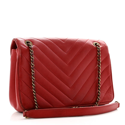 Lambskin Chevron Quilted Small Pyramid CC Flap Red