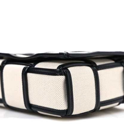 Canvas Intrecciato Padded Cassette Crossbody Bag Natural Black
