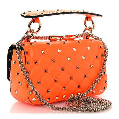 Calfskin Mini Rockstud Spike Shoulder Bag Orange