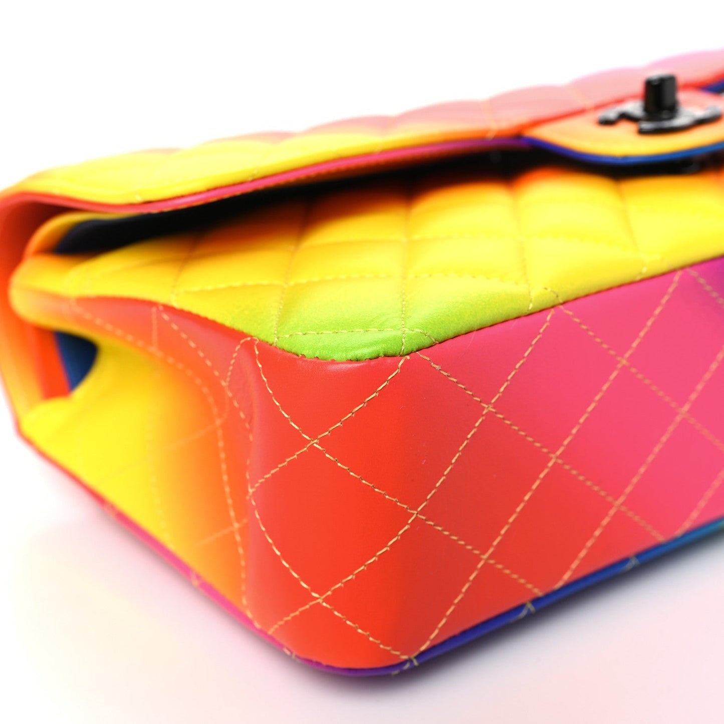 Calfskin Quilted Medium Rainbow Double Flap Multicolor