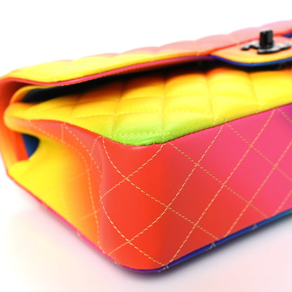 Calfskin Quilted Medium Rainbow Double Flap Multicolor
