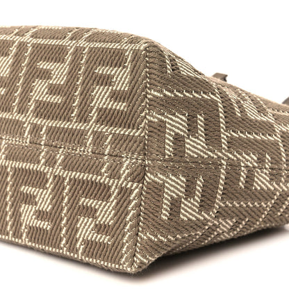 Denim Jacquard FF Effect Vitello Grace Mini Roll Tote Dove White Dove