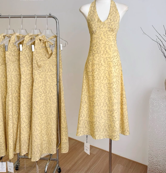 Halter neck dress summer floral slim long dress R1995