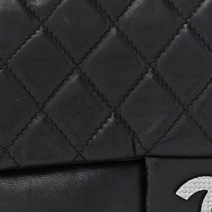 Lambskin Quilted Chain Mail Shoulder Bag Black