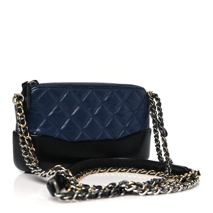 Aged Calfskin Quilted Small Gabrielle Clutch With Chain Navy Black