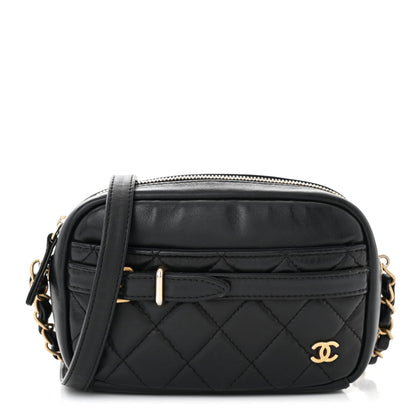 Lambskin Quilted Small Buckle Camera Case Bag Black