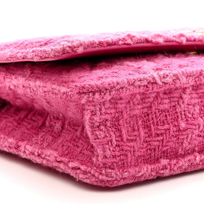 Wool Tweed Lambskin Quilted Chanel 19 Wallet On Chain WOC Fuchsia
