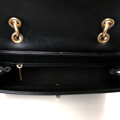 Sheepskin Chevron Stitched Chain Top Handle Flap Black