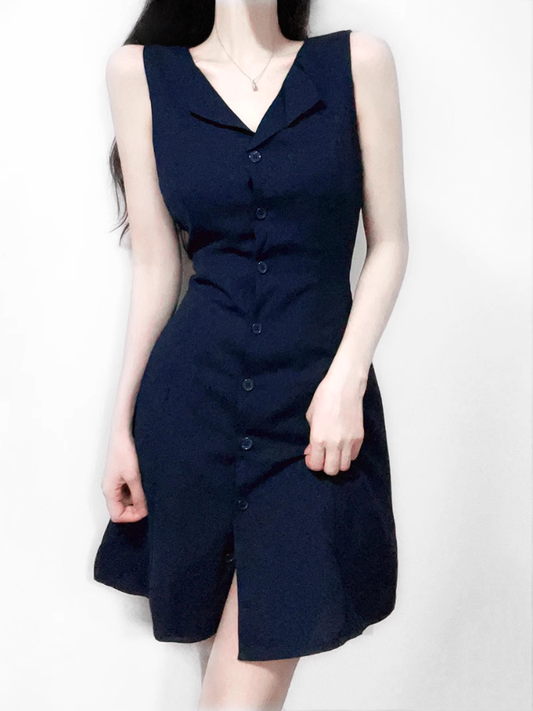 2025 Summer New High Waist V-Neck Single-Breasted Lace-Up Short A-Line Suit Dress R0970