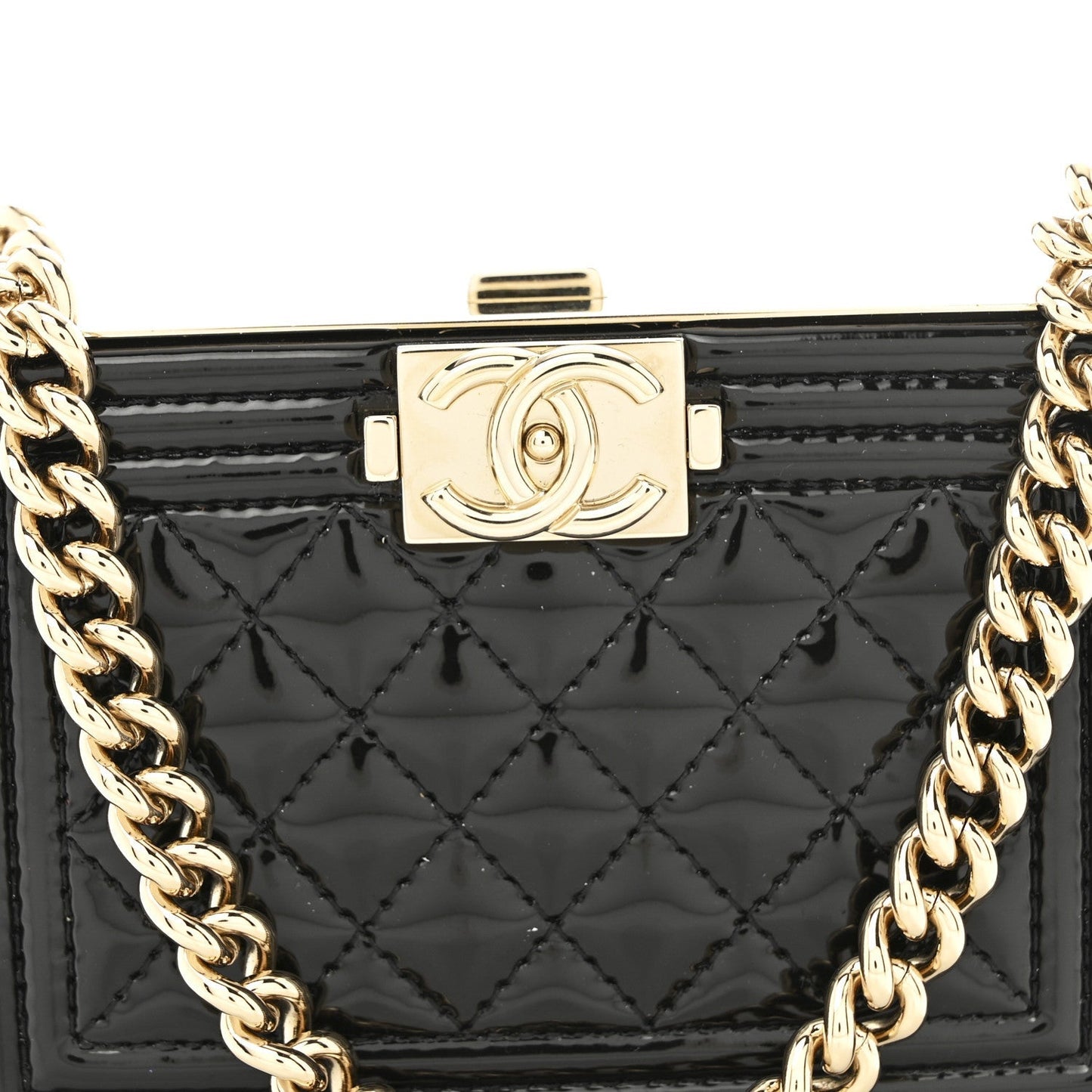 Patent Calfskin Boy Minaudiere Black