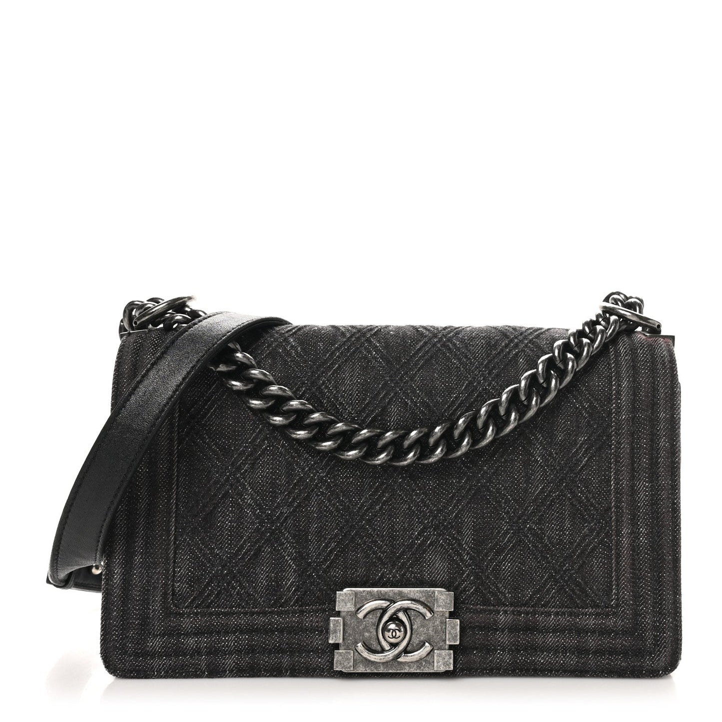 Denim Quilted Medium Boy Flap Black