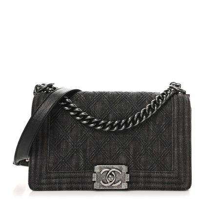 Denim Quilted Medium Boy Flap Black