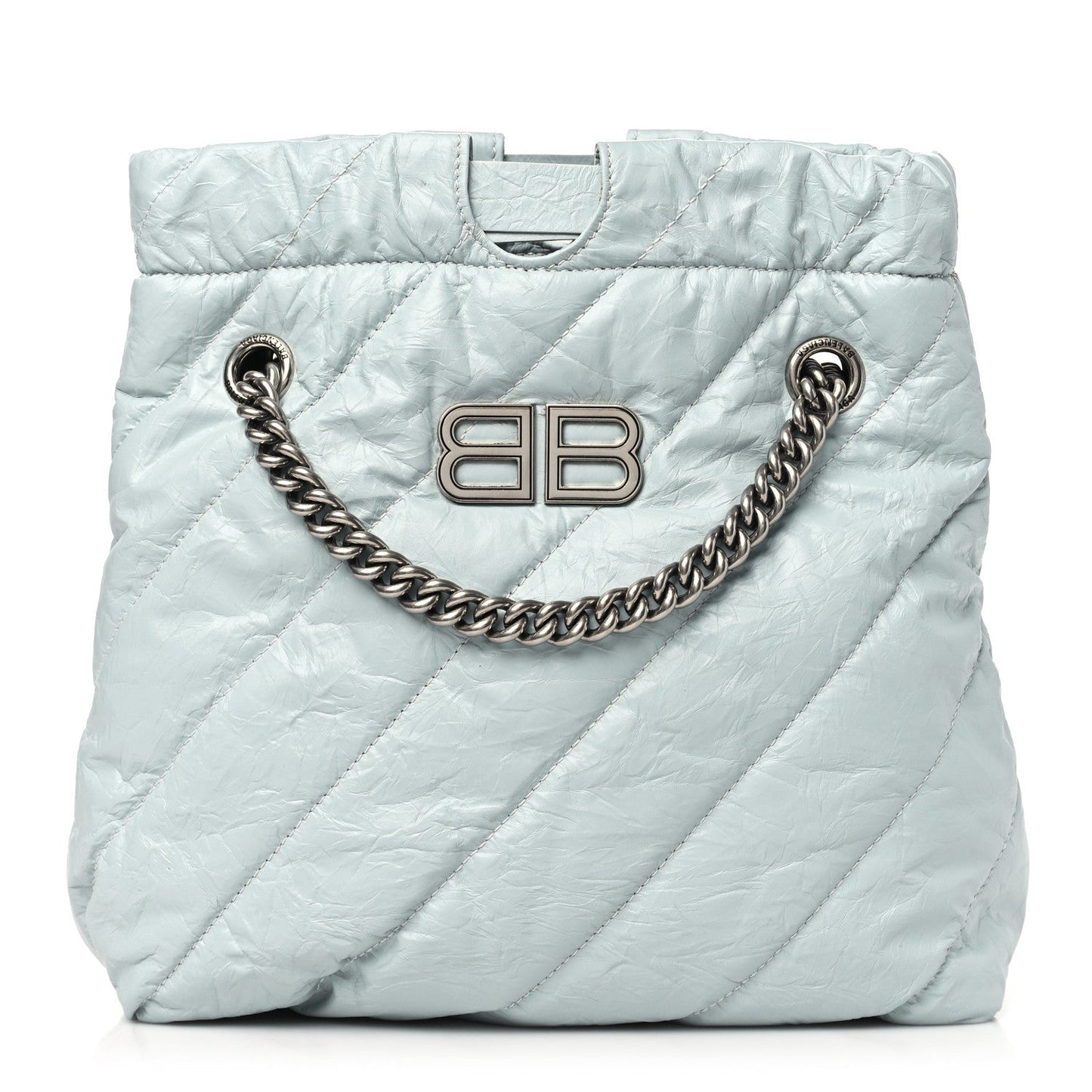 Crushed Calfskin Quilted Crush Small Tote Bag Light Blue