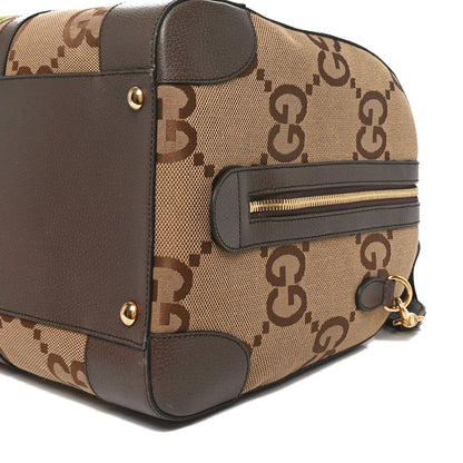 Monogram Jumbo GG Textured Dollar Calfskin Web Large Duffle Bag Camel Ebony