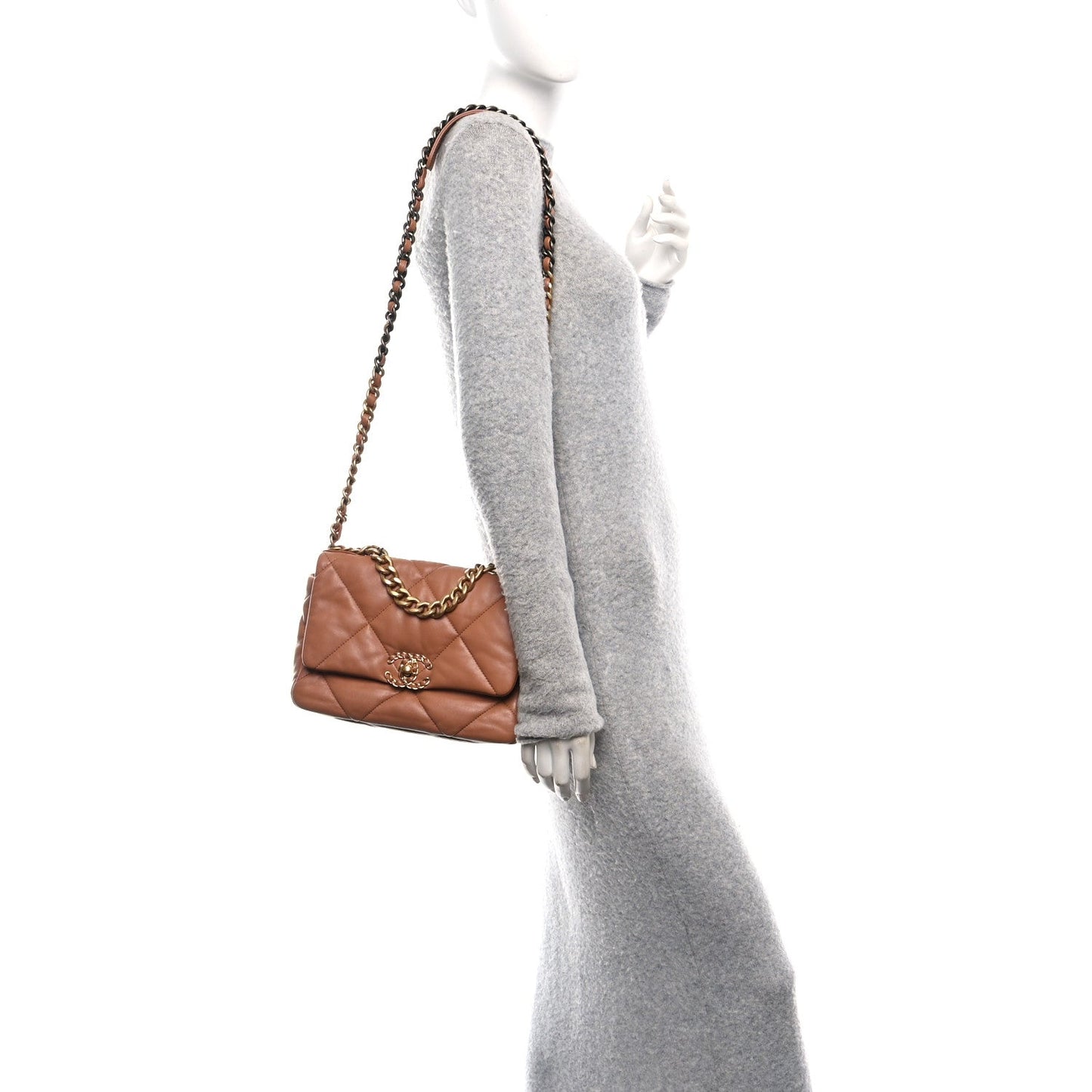 Lambskin Quilted Medium Chanel 19 Flap Brown