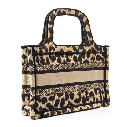 Canvas Mizza Embroidered Mini Leopard Book Tote Beige