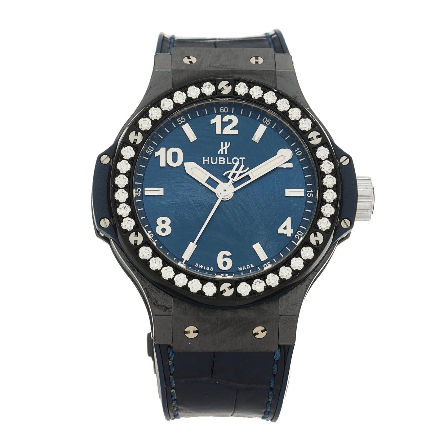 Ceramic Alligator Diamond 38mm Big Bang Quartz Watch Blue 361.CM.7170.LR.1204