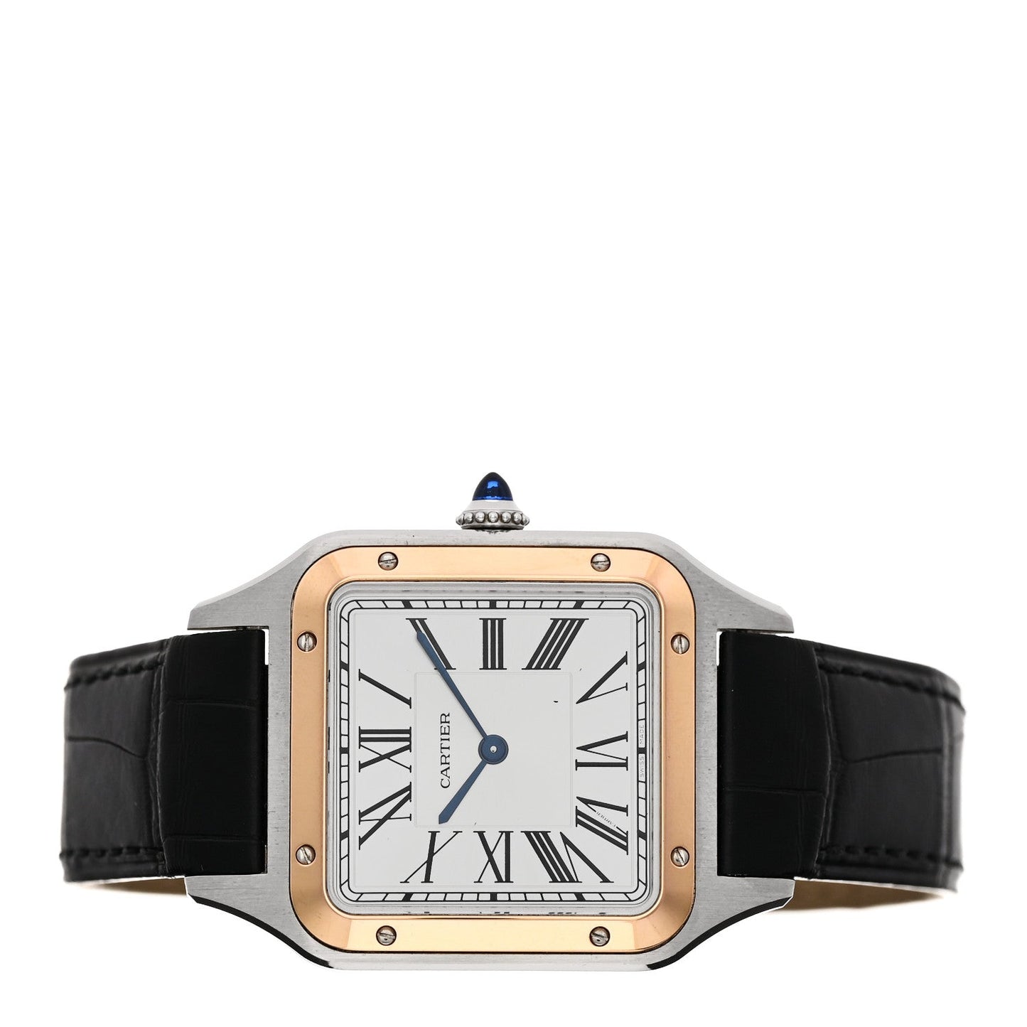 Stainless Steel 18K Pink Gold Alligator 31.4mm Santos Dumont Quartz Watch