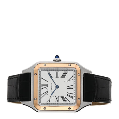 Stainless Steel 18K Pink Gold Alligator 31.4mm Santos Dumont Quartz Watch