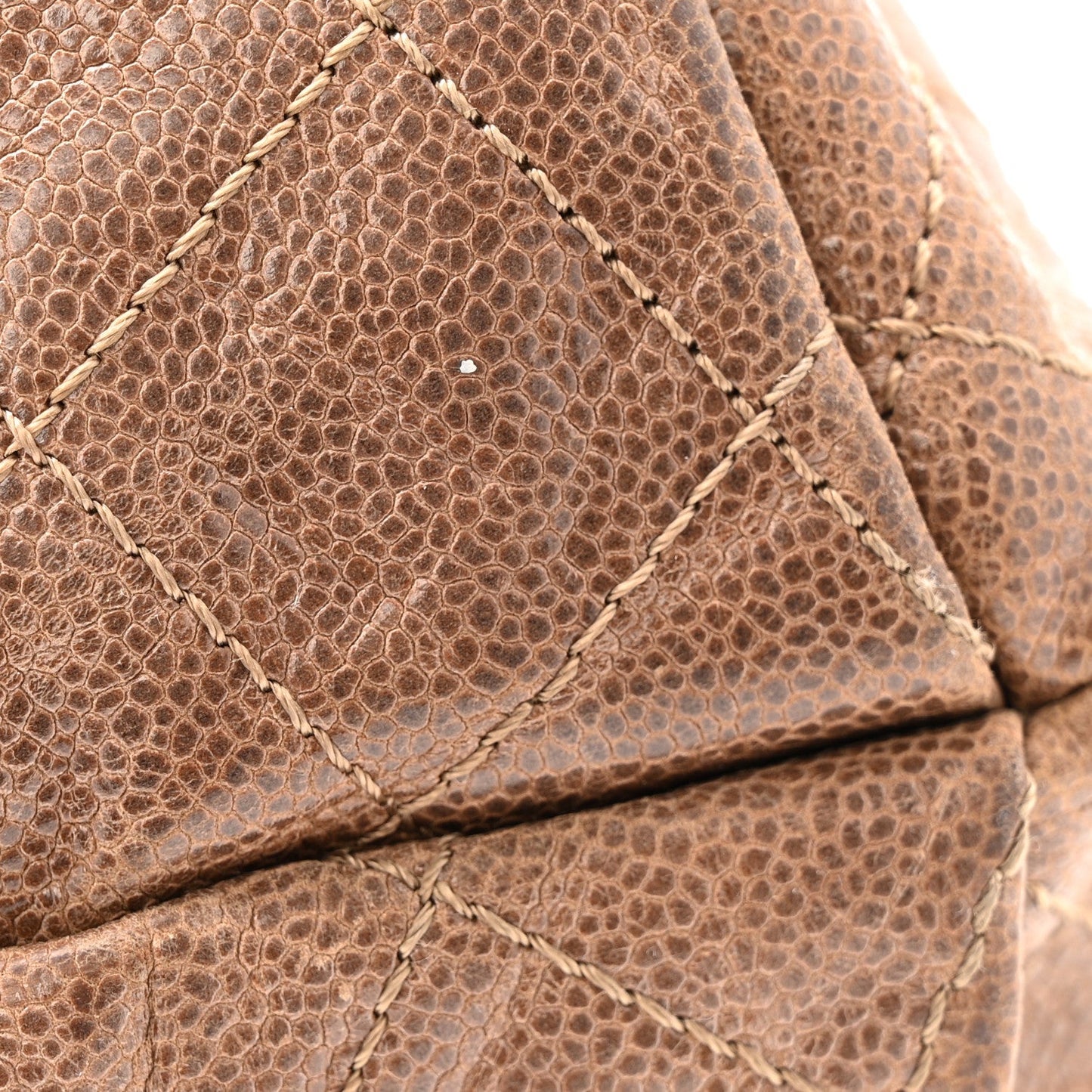Distressed Glazed Caviar Quilted Large Elastic Tote Brown