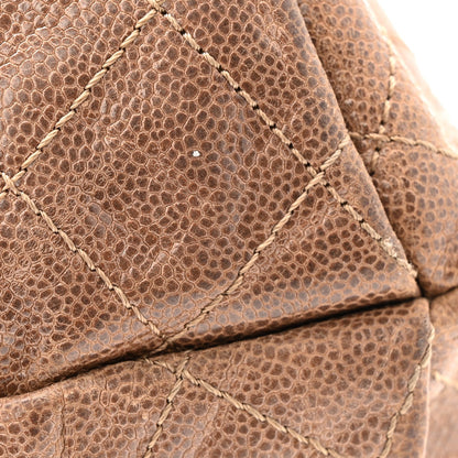 Distressed Glazed Caviar Quilted Large Elastic Tote Brown