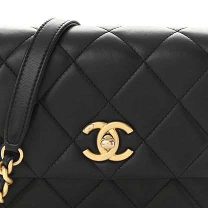 Lambskin Quilted Mini Side Note Flap Black