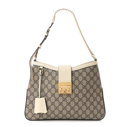 GG Supreme Monogram Moon Calfskin Medium Padlock Shoulder Bag Beige Ebony Mystic White