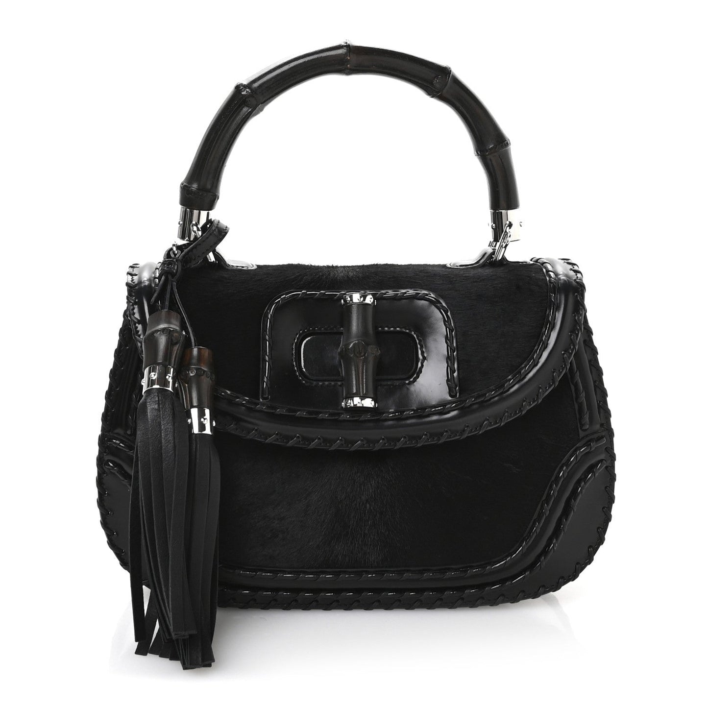 Pony Hair New Bamboo Medium Top Handle Bag Black