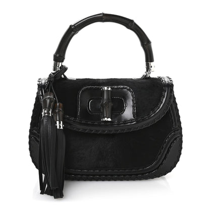Pony Hair New Bamboo Medium Top Handle Bag Black