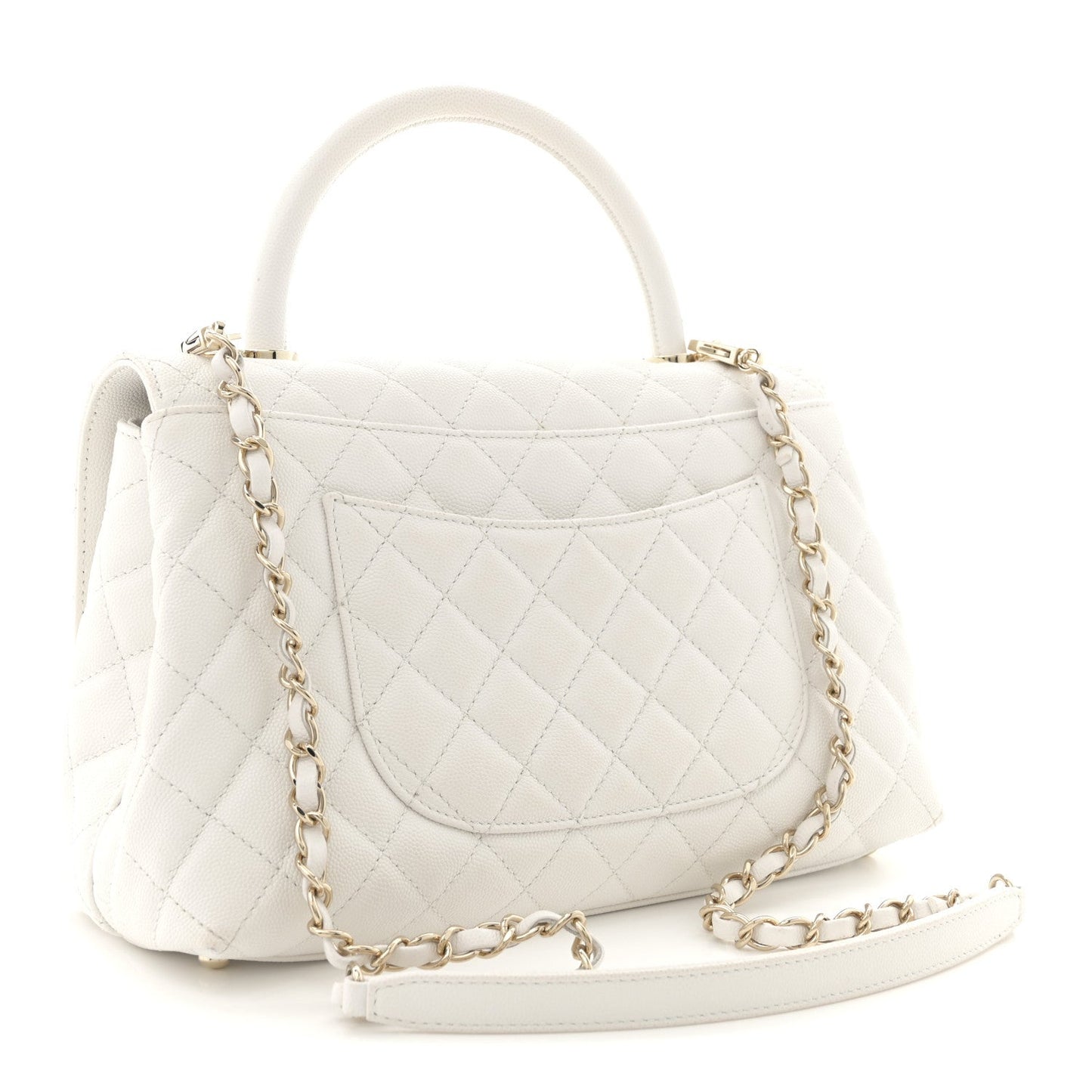 Caviar Quilted Small Coco Handle Flap White