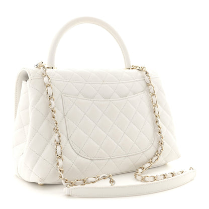 Caviar Quilted Small Coco Handle Flap White