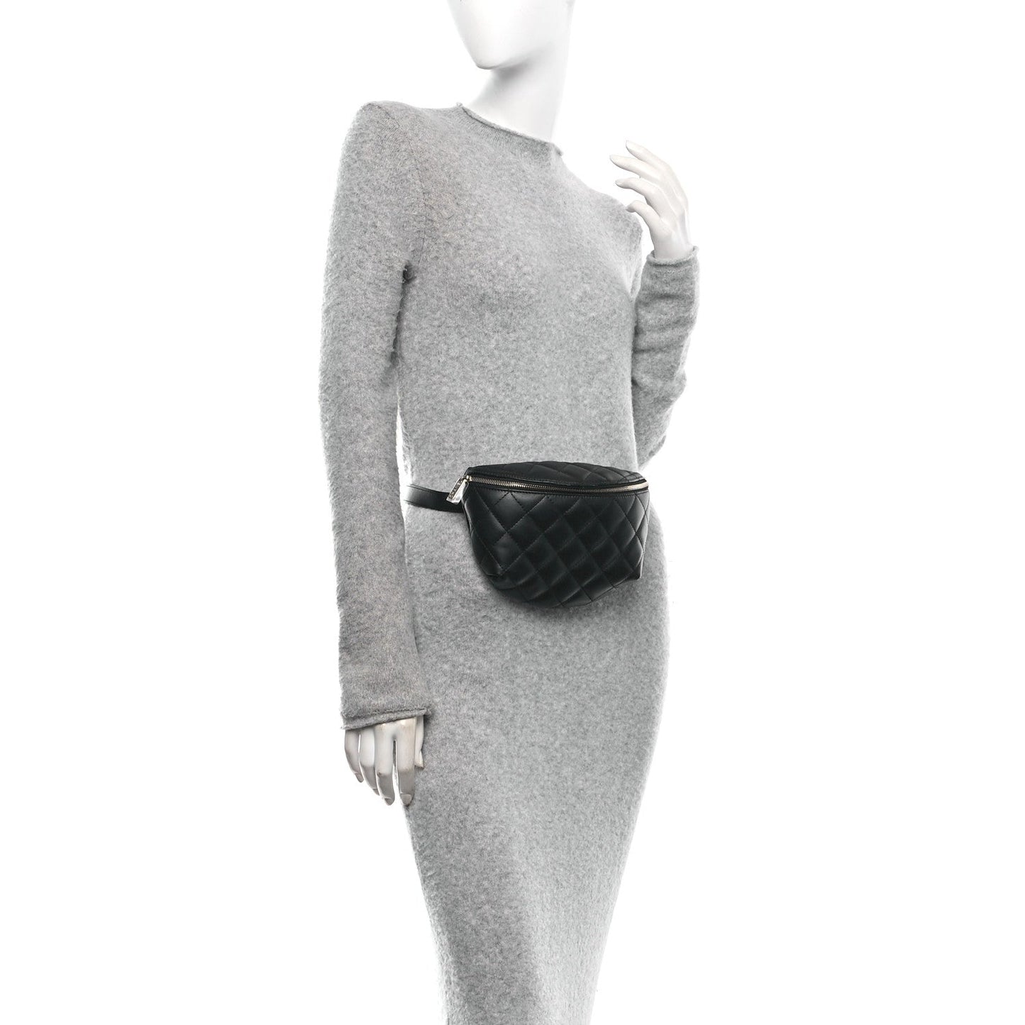 Lambskin Quilted Waist Belt Bag Black